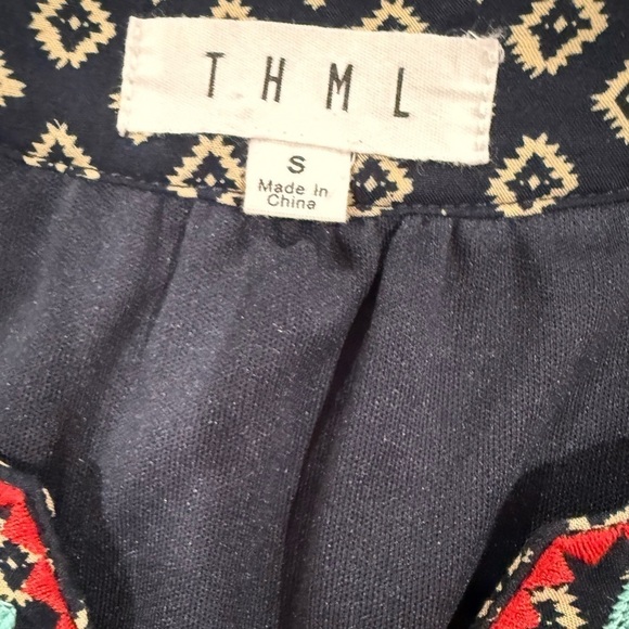 THML Dress Anthropologie Embroidered Sleeveless Dress Blue White Red Size Small - Picture 9 of 12